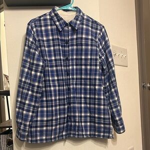 LL Bean shirt men's large blue plaid long sleeve pocket flannel lined shacket